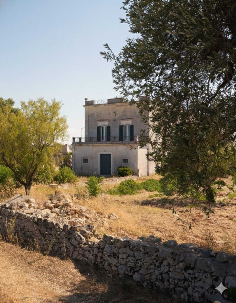 Masseria Le Camere seen through the olive groves